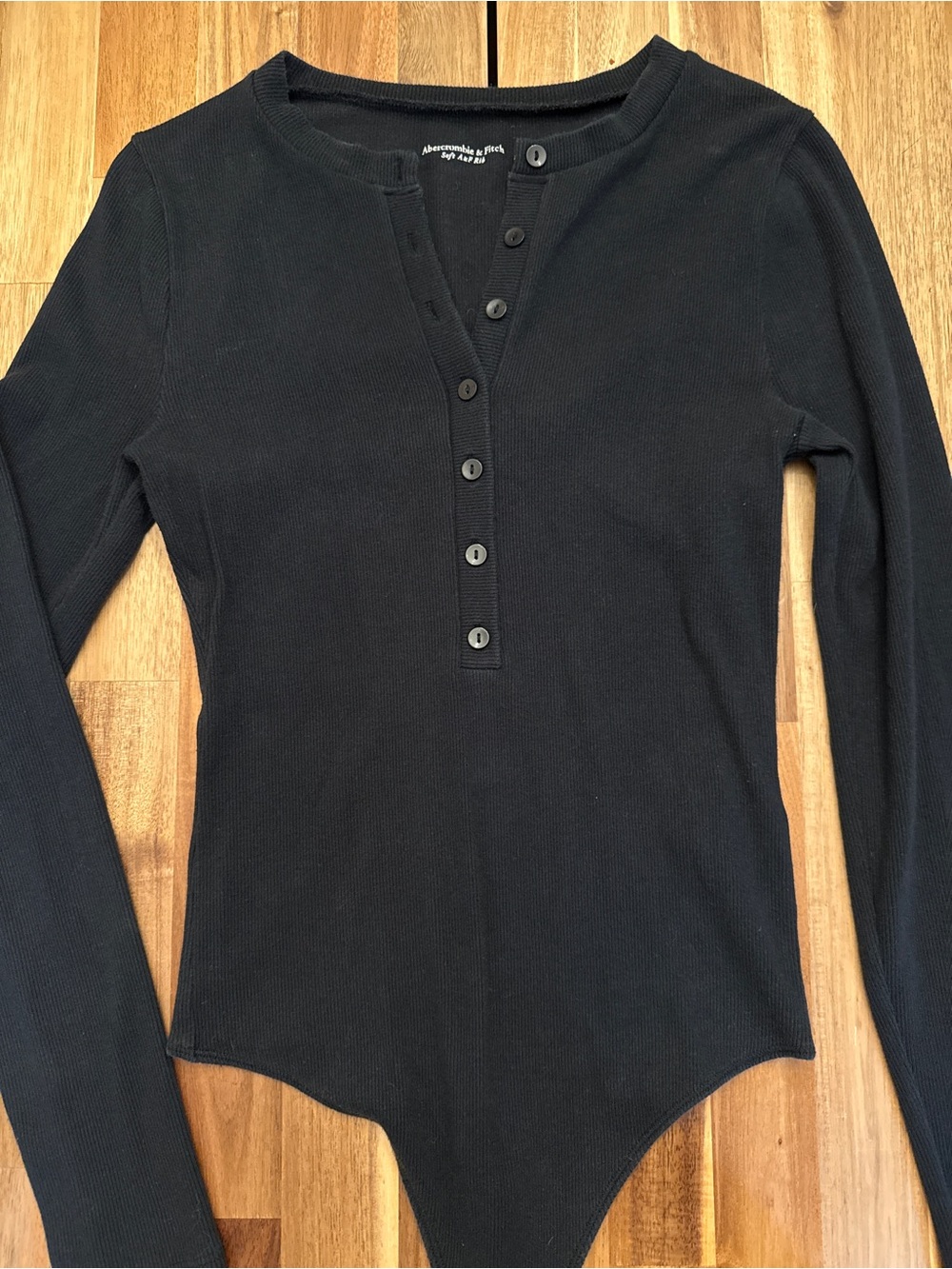 Abercrombie & Fitch Black Long-Sleeve Ribbed Henley Bodysuit